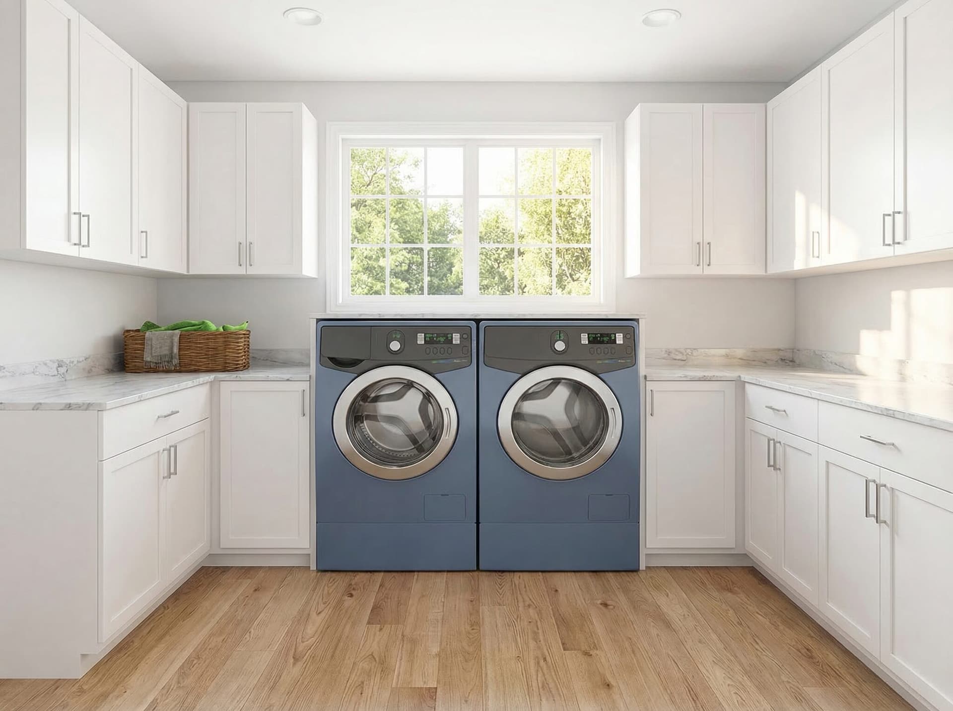 Organized laundry room with custom cabinetry