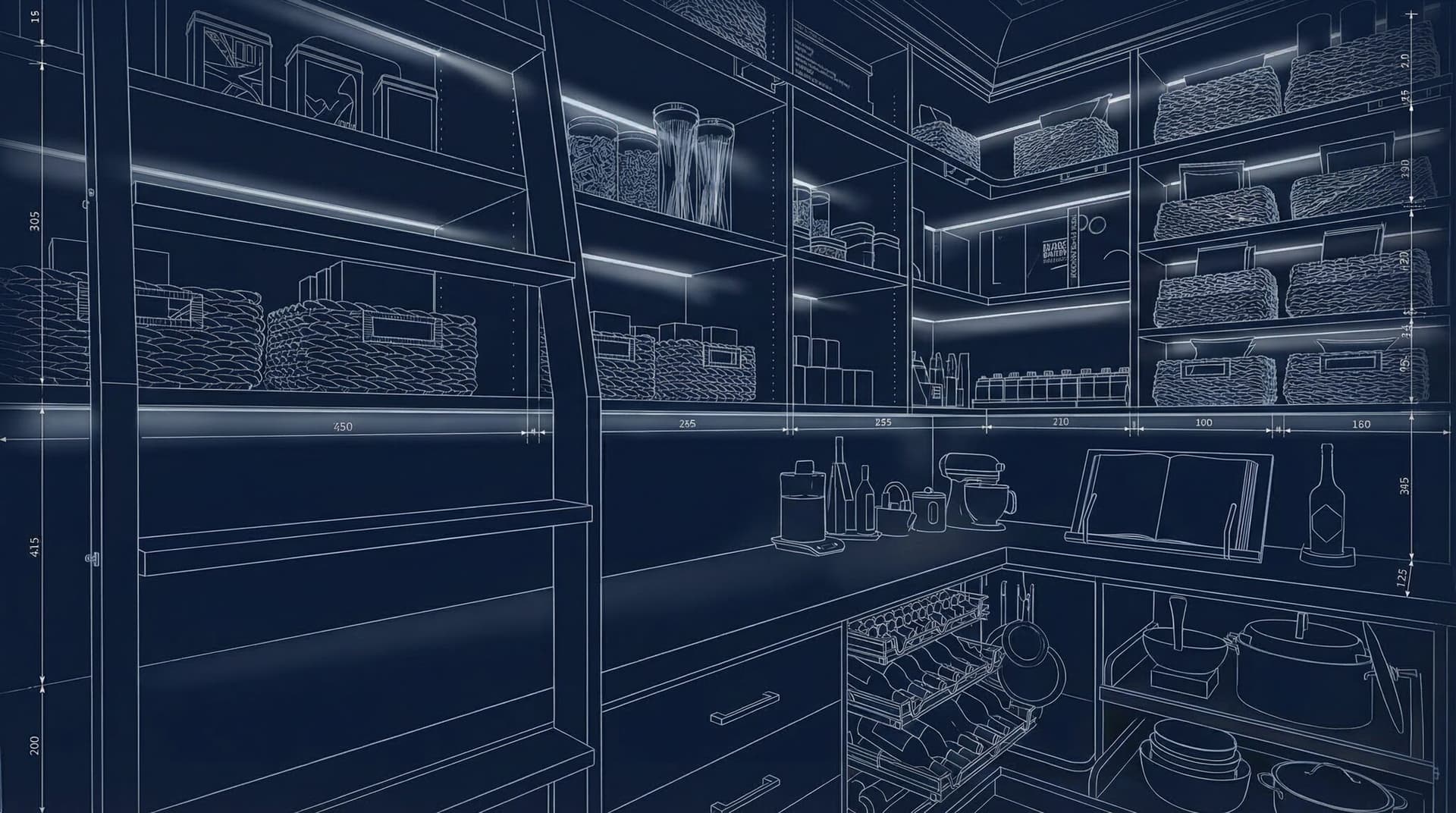 3D design render of pantry with rolling ladder